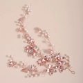 Vite per capelli da sposa in oro rosa con fiori di metallo, perle e strass chiari - Oro rosa