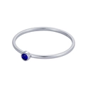 Slim silver stainless steel ring featuring a round bezel-set blue gemstone solitaire - US 6 / Dark Red - Silver Band
