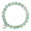 Handmade beaded bracelet with green aventurine stones and silver heart pendant charm - Green Aventurine Bracelet