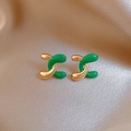 Eleganti orecchini asimmetrici a forma di X intrecciati in oro e verde smeraldo - Stile Geometrico Oro-Verde a Forma di X Incastrata (65#) / Oro-Verde