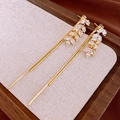 Elegant gold drop earrings with leaf-shaped marquise crystals and long tassel chains - Foliage Gemstone Snake Chain Tassel (26#)