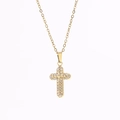 Gold necklace featuring a cross pendant with white cubic zirconia micro-inlays - Gold N0024