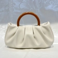 Chic off-white pleated cloud bag with stylish brown circular resin handle - Ruched Leather / Off White