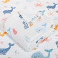 Soft 6-layer cotton muslin baby blanket with blue whale and ocean creature prints - 4-Layer 70*90cm / Baby Whale