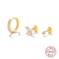 Set di tre orecchini in argento S925 dorato con farfalla e pietre di zircone - Set Farfalla e Zircone Marquise (#8)