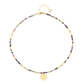 Collana di perline in tormalina con ciondolo a cuore malocchio dorato vintage - Colorato