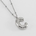 Polished silver stainless steel necklace with 3D puffy bubble letter C pendant - Letter C / Steel