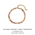 Handmade beaded bracelet with crazy agate and carnelian stones in warm earth tones - Crazy Agate Red Agate Copper Stainless Steel Bracelet XL-1243-1