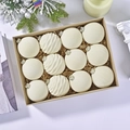 Set of 12 white Christmas velvet ornaments in two textures shown in a premium gift box - 6cm/12Pcs / Off White