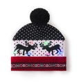 LED light-up Christmas knitted hat with black reindeer silhouettes and pom-pom - Black White Red-Reindeer Silhouette