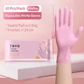 Pink disposable nitrile gloves 9-inch 10-pack in sealed pouch for kitchen cleaning - 9 Inch (Approx 24cm)/10 Pcs / Pink / M
