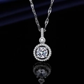 Silver plated halo necklace with round brilliant cut zircon and shimmering water wave chain - Xl-145 [with Four-leaf Clover Chain]