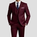 Three-piece business casual suit for men in burgundy with matching vest and trousers - XXS / Burgundy
