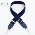 Detail of adjustable blue canvas strap with gold metal buckles and leather finish - Deep Blue Strap-Deep Blue Leather / Light Gold Buckle