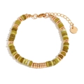 Bracelet perles en acier doré 18K avec pierres naturelles vertes et disques plats - Or-Jade Vert Émeraude