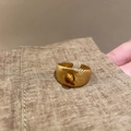 Detailed view of irregular adjustable gold ring featuring a round brown tiger eye stone - 3# Gold Round Tiger Eye Sunburst Ring