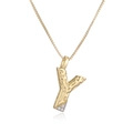 Golden letter Y pendant necklace with hammered texture and zircon on box chain - Letter Y