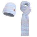 Set invernale con berretto e sciarpa in maglia celeste e grigio con logo in pelle - Set da 2 pezzi / Verde
