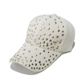Detail of cream velvet baseball cap showing vertical stripes and golden metal rivets - M(56-58cm) / Beige