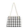 Bolso de hombro en tweed de cuadros blanco y negro con cadena dorada mujer - Cuadros Blanco