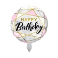 18 inch round marble pattern Happy Birthday foil balloon with pink and gold geometric accents - 18 Inch S (Pink Geometric Marble)
