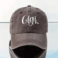 Gorra de béisbol de algodón lavado gris oscuro con bordado Gigi blanco para un estilo retro - Talla única / café