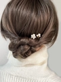 Baroque pearl hair clip set for bridal styling in elegant white and gold finish - Hair Pins (Set of 2) / Silver