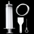 Fridge drain hole clog remover kit with syringe, flexible hose, scraper and metal brush - 4-Piece Set (Syringe+Hose+Plug+Scraper)