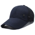 Dark blue breathable mesh baseball cap for men with side metal logo and embroidery - Navy Blue