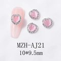 Dettaglio di ciondoli per unghie a cuore occhio di gatto rosa con strass e 10x9,5 mm - Base Argento Opale Rosa (AJ21)
