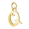 Polished gold-plated stainless steel letter Q pendant with jump ring and shadow reflection - Letter Q