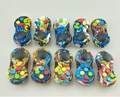 Set of 10 decompression fidget pads with colorful graffiti patterns and silicone buttons - Wild Graffiti with OPP Bag and String