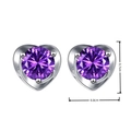 Silver heart stud earrings featuring purple round-cut crystals 0.7cm by 0.8cm size - Purple Zircon Heart (JED007)