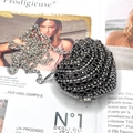 Mini heart-shaped evening bag with black and white rhinestones and silver chain strap - Heart Black Large Diamond Style