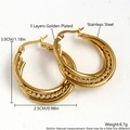 Three-layer C-shaped 18k gold plated stainless steel hoop earrings with diamond pattern - EH05-10 Polished Faceted / Gold