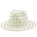 Cappello in paglia beige con strass viola per una protezione solare elegante - M (56-58cm) / Bianco Crema