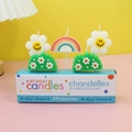 5-piece birthday candle set with white smiley flowers and rainbow in packaging box - Flower and Grass Candle