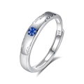 S925 silver couple ring with blue enamel snowflake and intricate vine textures - Fdjz-480 - Men's Model / Adjustable Open