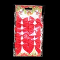 Set of 12 red flocked Christmas bows with gold wire ties in festive retail packaging - Red