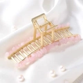Golden alloy hair claw with pink crystal stones on elegant white silk background - Rose Quartz Large/11cm