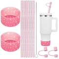 Rosa Glitzer Silikonbecher-Zubehörset mit Strohhalmhüllen, Sockelhüllen und Reinigungsbürste - Rosa Glitzer Set