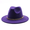Classic dark purple wool felt fedora hat with a decorative gold chain band - 58cm One Size / Purple
