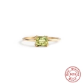 Anillo clásico de plata esterlina S925 con una vibrante piedra preciosa verde de corte cuadrado - US 7 / Dorado-Estilo 2 (Piedra Verde Cuadrada)