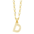 Gold plated letter D pendant necklace with micro-set zircons and Figaro chain - Letter D