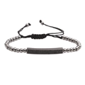 Verstellbares Gunmetal-Perlenarmband mit mikro-pavé besetztem, gebogenem Zirkonia-Element - Langer Stab / Schwarz