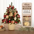 Mini albero di Natale fai-da-te 45cm rosso e bianco con pigne e luci a LED - 45CM Albero Verde Rosso e Bianco (Secchio di Ferro)