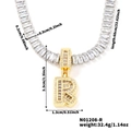 Golden hip hop necklace with iced out letter R pendant and cubic zirconia gems - Letter R