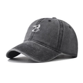 Berretto da baseball in cotone grigio lavato con ricamo coniglietto bianco e visiera curva - Regolabile / Nero