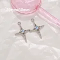 Silver star pendant with iridescent bead for DIY jewelry making, 20x30mm size - Hexagram with Rhinestone 1pc