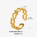 Anillo ajustable de corazón calado en acero inoxidable dorado con acabado pulido - Dorado